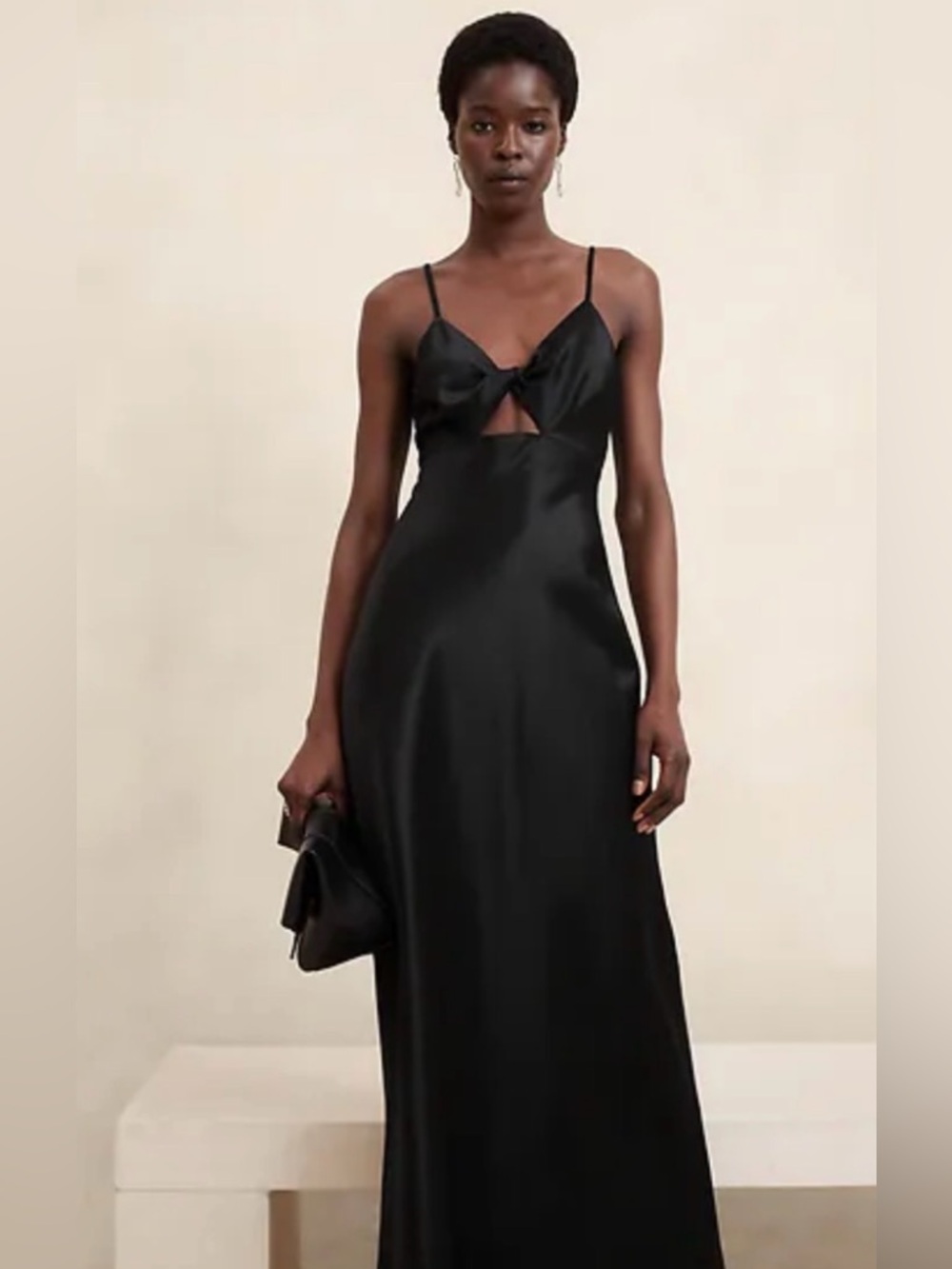 BANANA REPUBLIC Front Cut Out Tie-Detail Black Dress